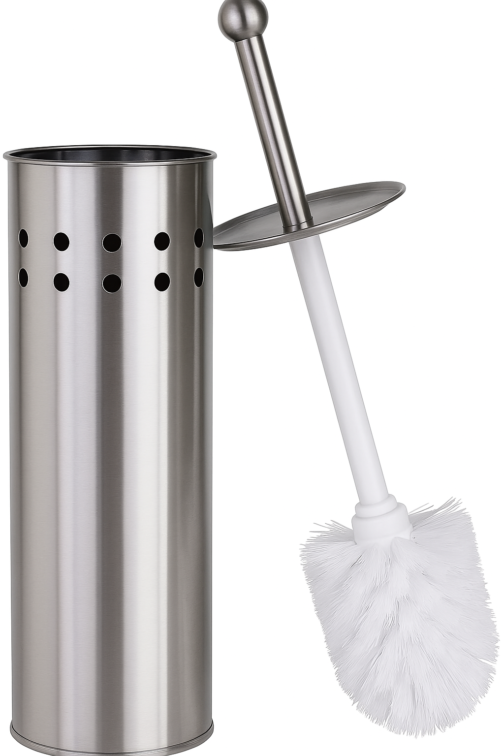 Eden Nest Stainless Steel Toilet Brush Holder – Round Cover with Handle