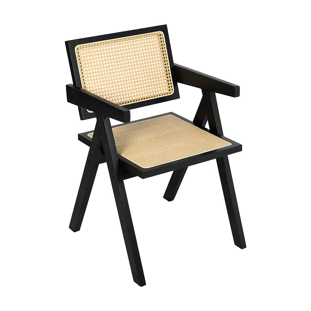 Black Wicker Armchair Dining Chair with Wooden Frame
