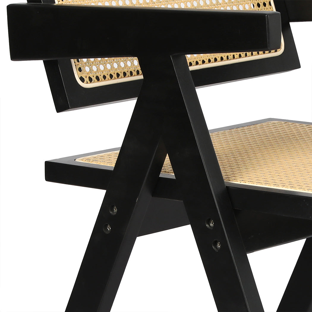 Black Wicker Armchair Dining Chair with Wooden Frame