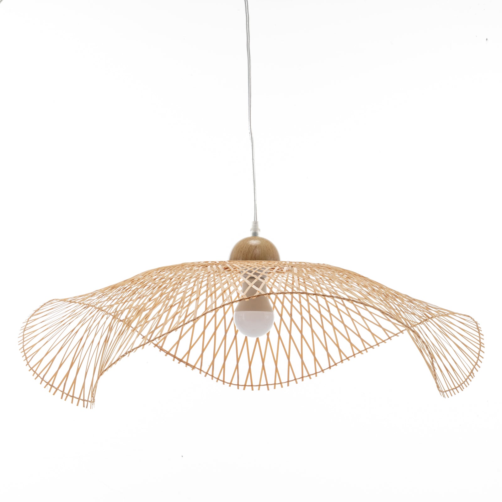 Wave-Pattern Hand-Woven Bamboo Pendant Light