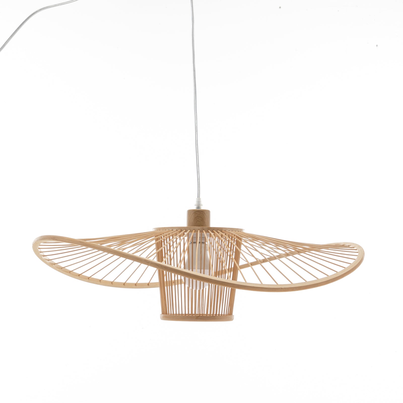 Wide-Brim Hand-Woven Bamboo Pendant Light