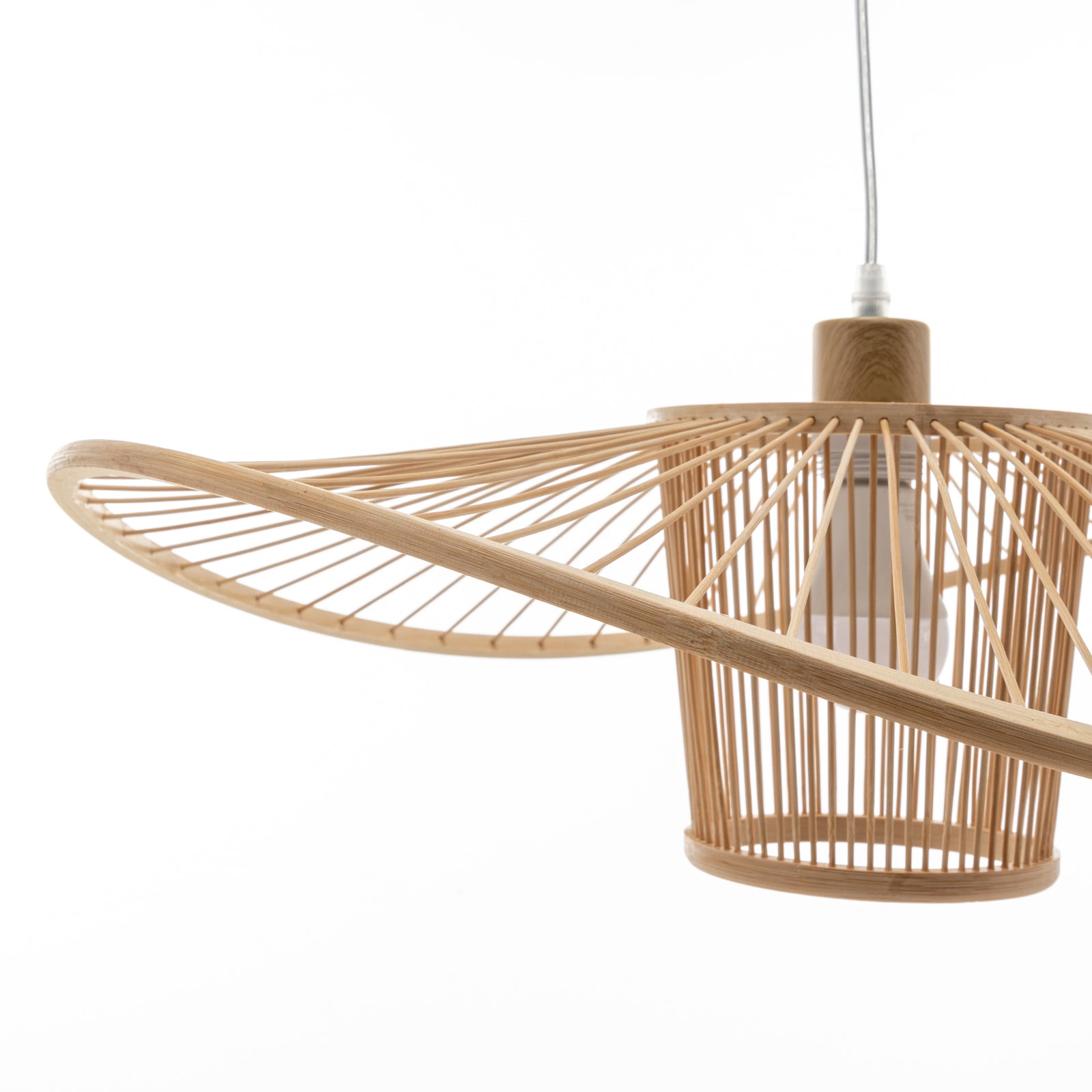 Wide-Brim Hand-Woven Bamboo Pendant Light