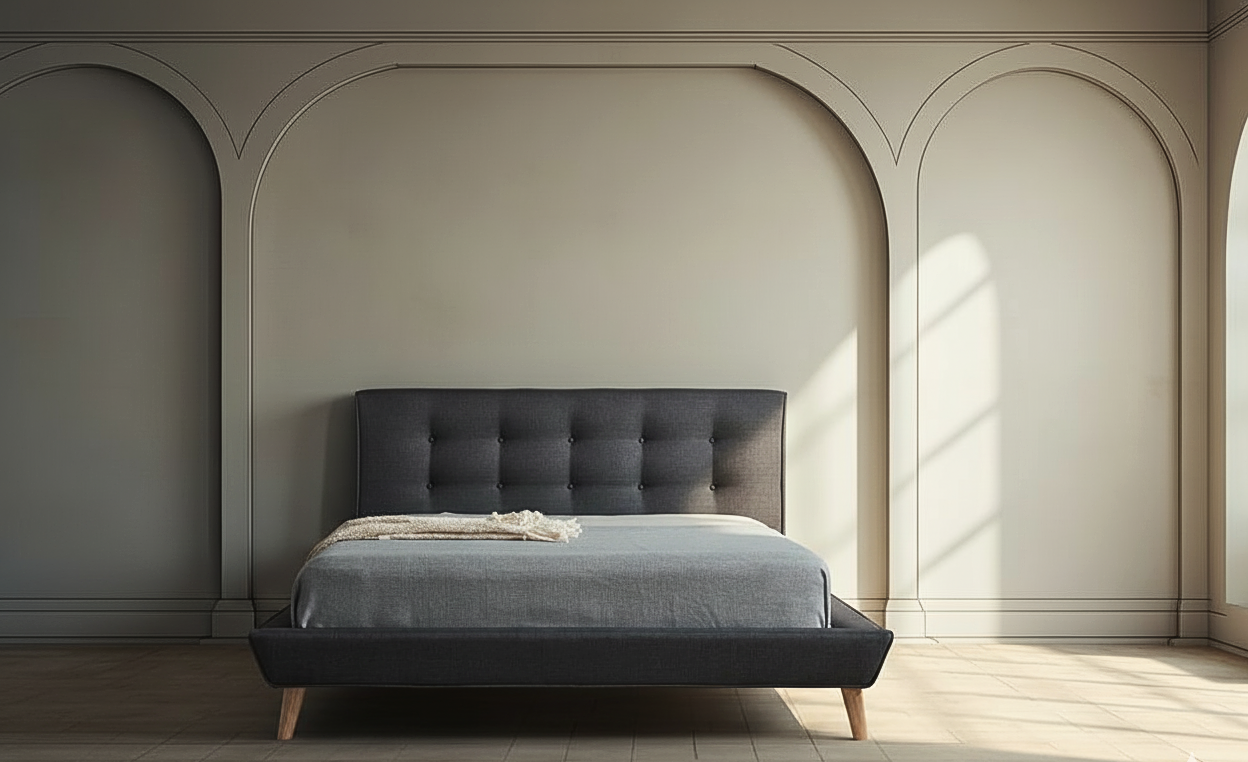 Linen Fabric Bed with Button Tufted Headboard